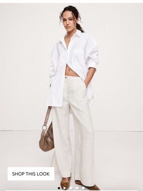 Wide-Leg Linen Pants Pull-on in Natural White stripes L